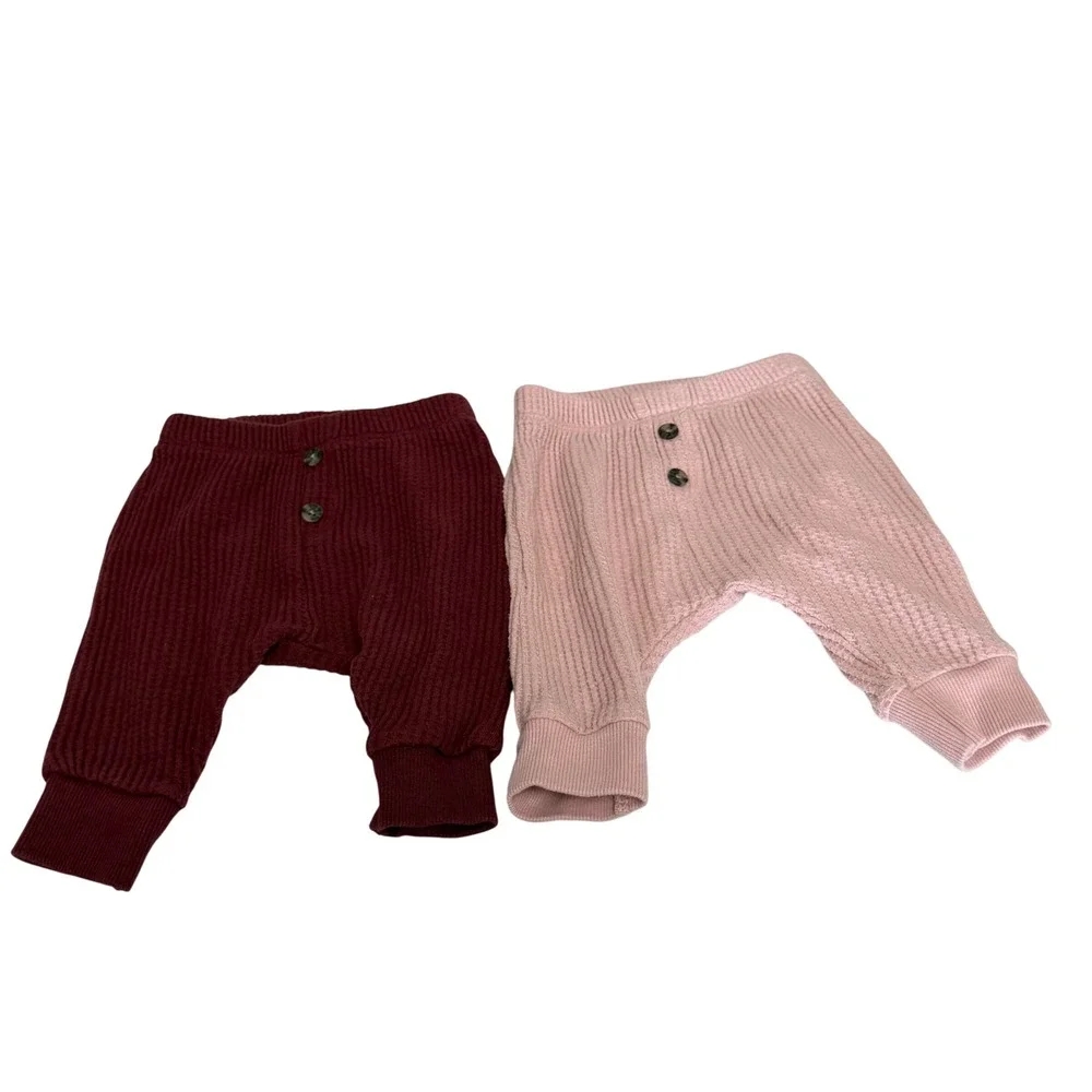 Old Navy Baby 0-3M Waffle Knit Harem Pants Lot 2 Maroon Pink Thermal Joggers